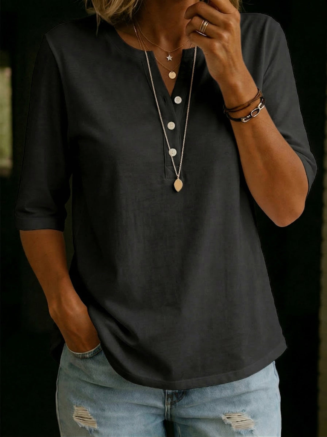 Daisy Cotton Henley Everyday T-Shirt