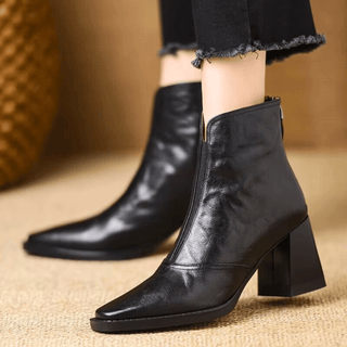 Mid Heel Leather Ankle Boots