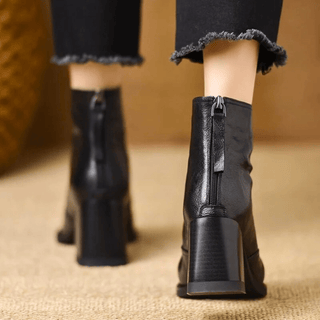 Mid Heel Leather Ankle Boots