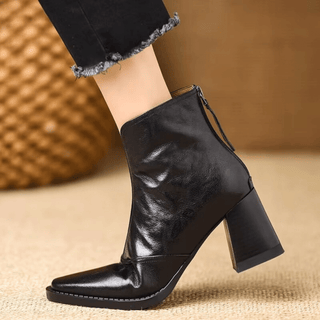 Mid Heel Leather Ankle Boots
